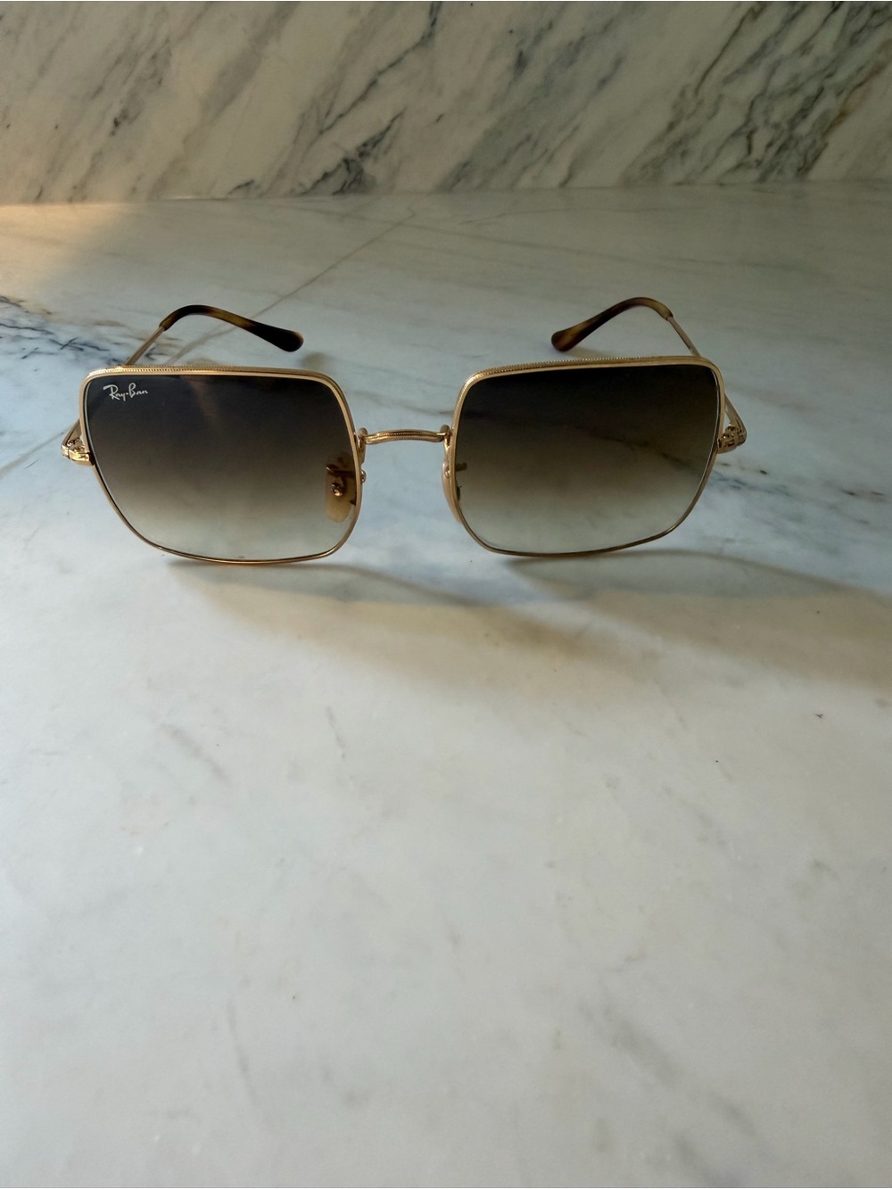 Ray-Ban Women's Gold Frame Sunglasses with Gradient Brown-Gray Lenses